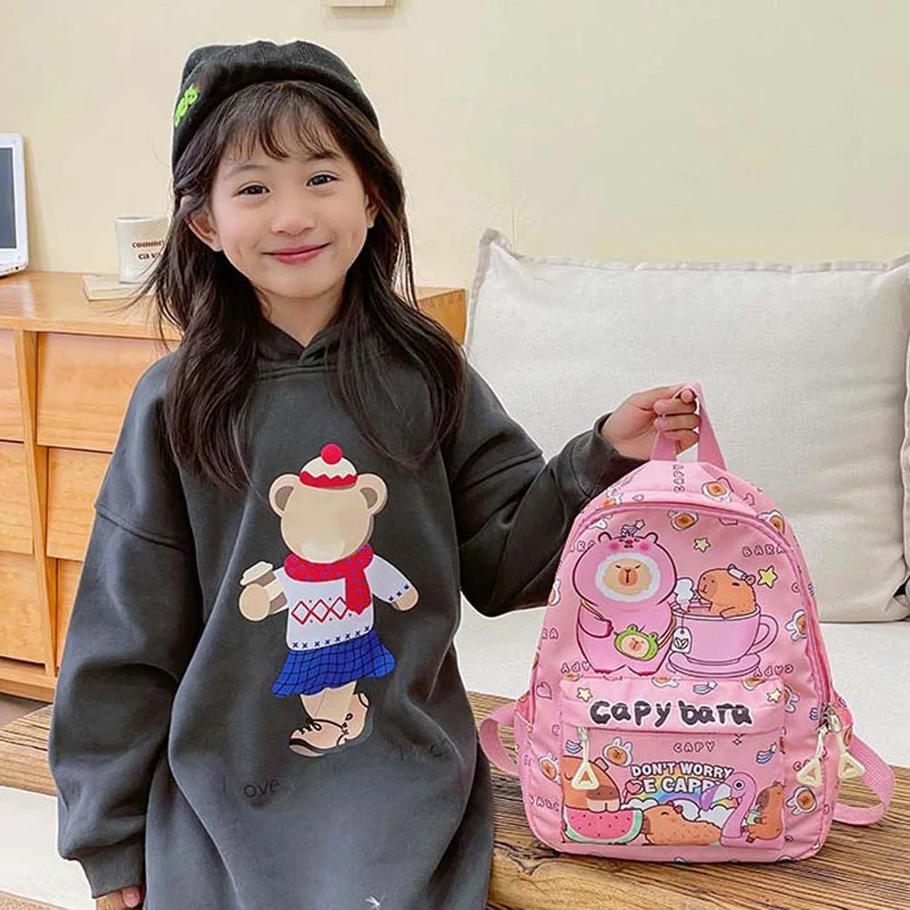 

Thickened Capybara Backpack Wide Straps Nylon Cartoon Animal Daypack Foldable Multi Functional Large Capacity School Bag