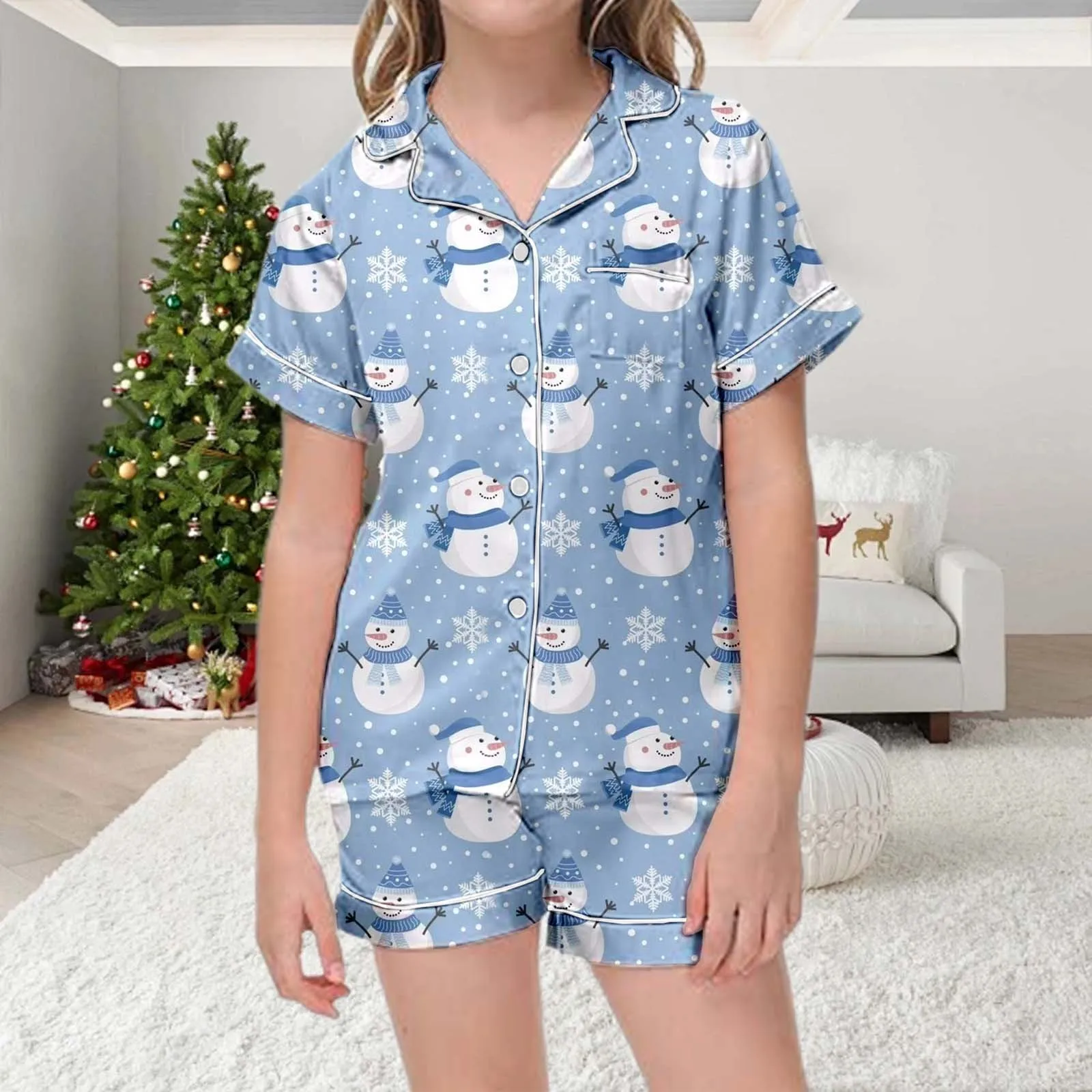 Baby Christmas Pattern Print Pajamas Sets Pattern Shirt Shorts Pajama For Kids Children Short Sleeve Button 2Pcs Girl Loungewear