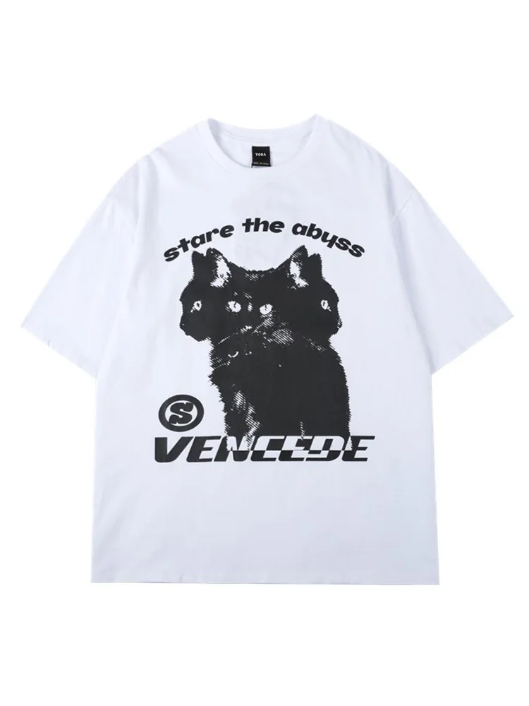 Men T-Shirt Oversized Streetwear Hydra Cat Graphic Cotton Hip Hop Y2k Tops Short Sleeve Tees Korean Fashion Aesthetic Clothing