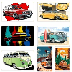 90X150CM Cool W Retro Car Flag/Tapestry Art Printing Car Poster Art Science Fiction Room Decor Home Decor Outdoor Decor