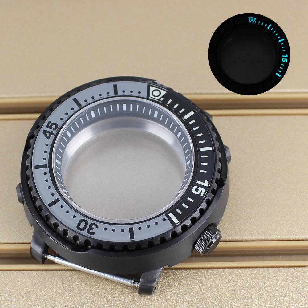 43mm Argento Nero Pistola Cassa per orologio C3 Lunetta in vetro zaffiro per Mod Mini tonno in scatola NH35 NH36 NH38 Movimento NH35 Orologio Pezzo di ricambio