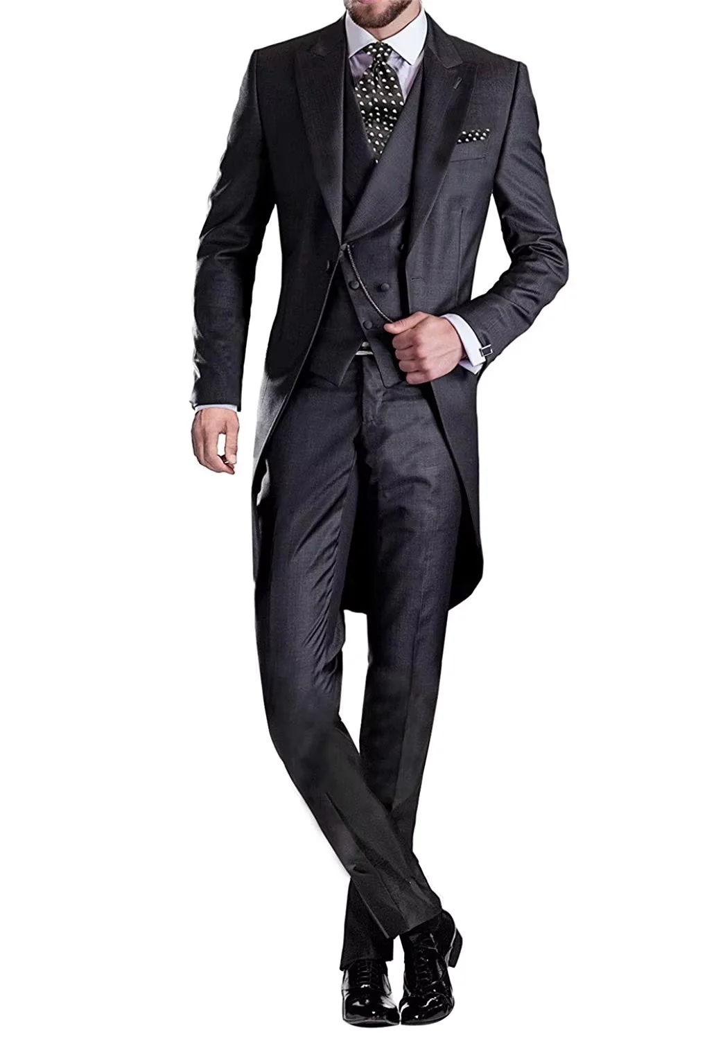 

Men's Solid 3-Piece Tailcoat Suit Set - Wedding Tuxedo (Jacket+Vest+Pants) for Business, Formal Events | Slim Fit"