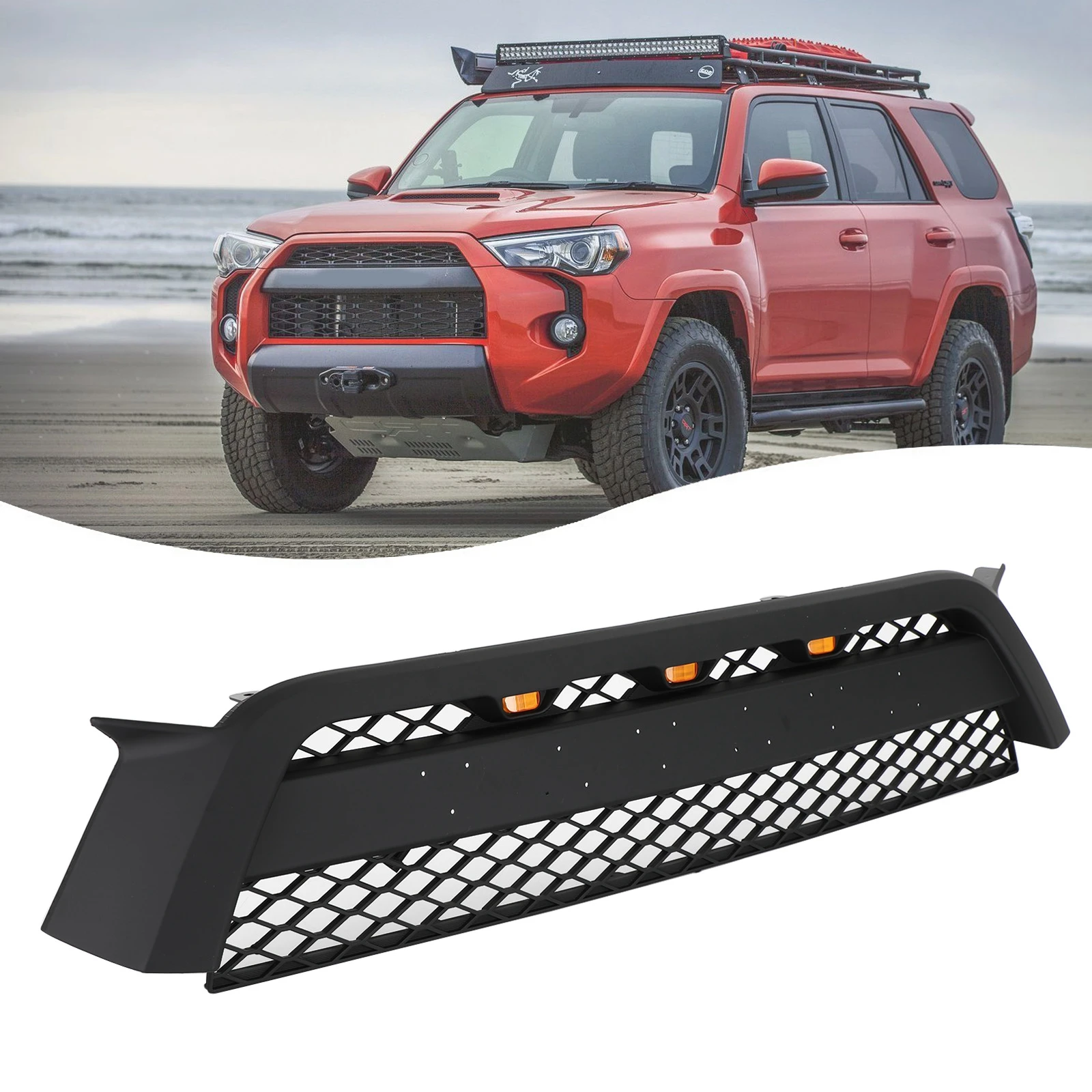 Matte Black Front Bumper LED Light Grille Grill For Toyota 4Runner 2010 2011 2012 2013 with Letter  #TO1200367