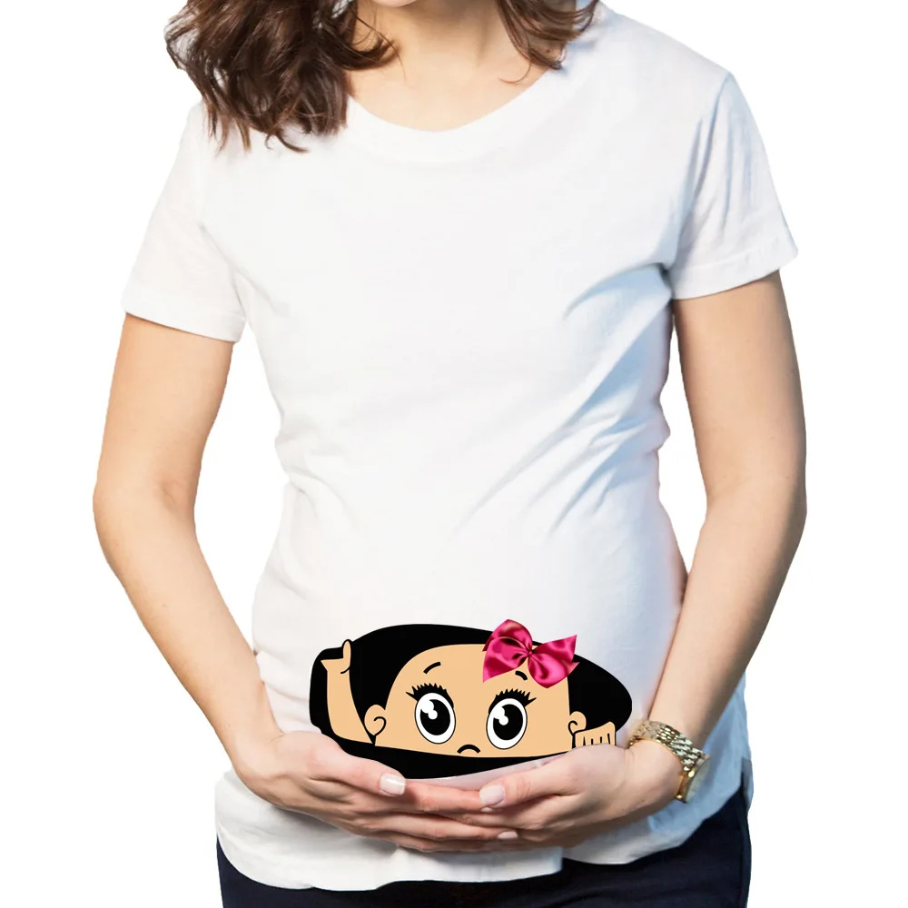 Women\'s T-Shirts Cartoon Maternity Tops Baby Funny Pregnancy T Shirts Cotton Short Sleeve T-shirts for Pregnant Women Tees S-3XL