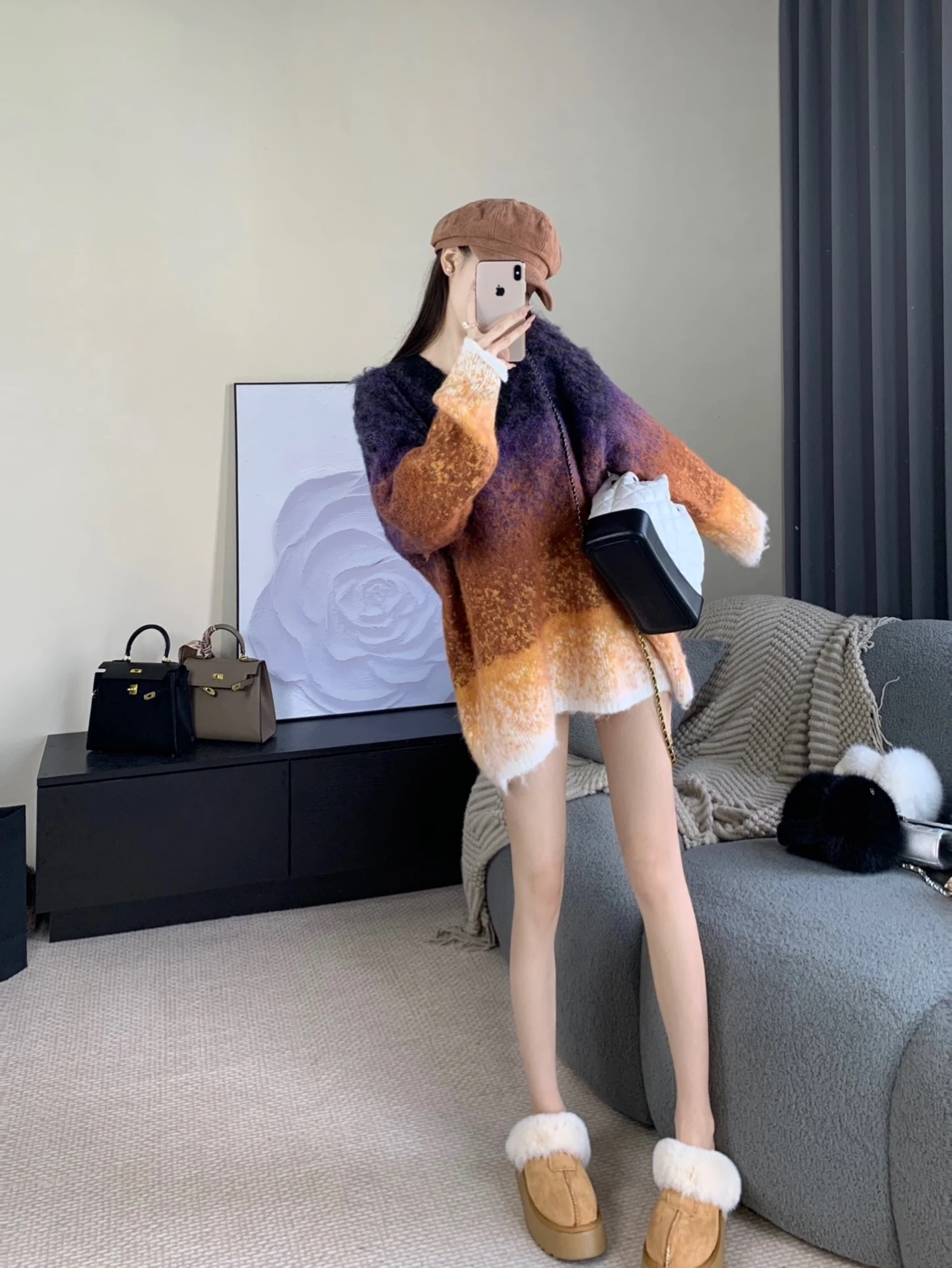 

Уютный вязаный свитер Adient Color свободного кроя для женщин: осенне-зимняя новинка, мягкий, комфортный, с V-образным вырезом, длинный рукав.