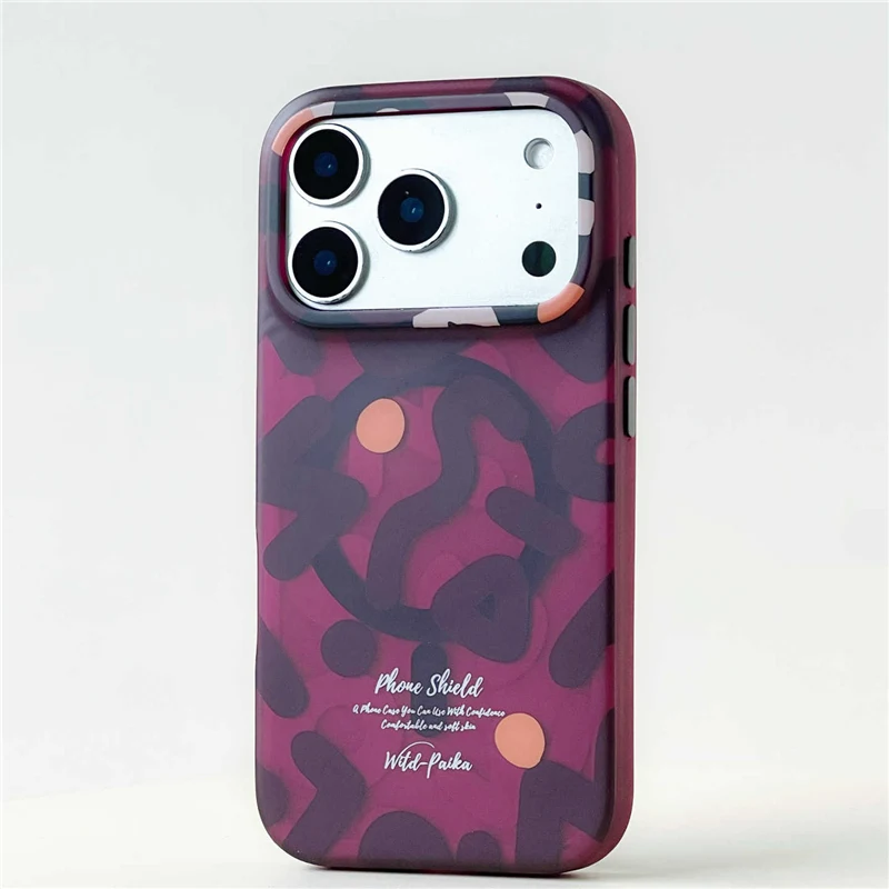 For MagSafe Geometric Graffiti Matte Magnetic Case For iPhone 18Pro 17Pro 16 17 Pro Max Funda Wireless Charging Hard Back Cover