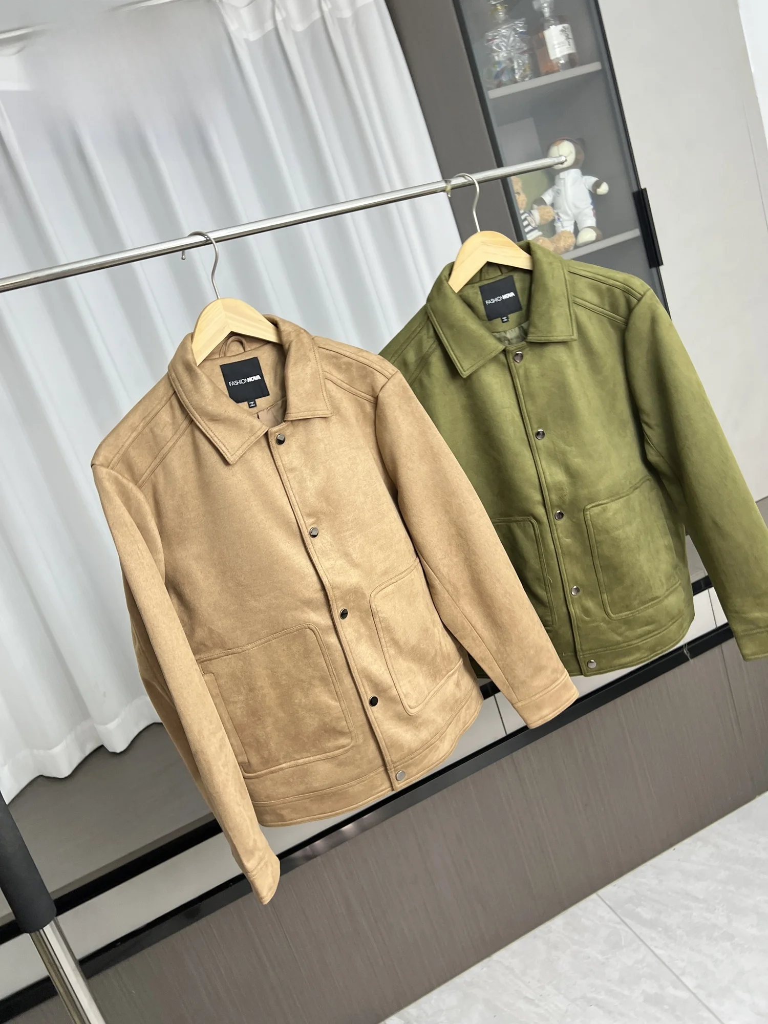 

Ele Suede Men's Jaet Vintage American Sle Lapel Coat Autumn Winter Loose Fit Long Sve Youth Faion Casual Wear