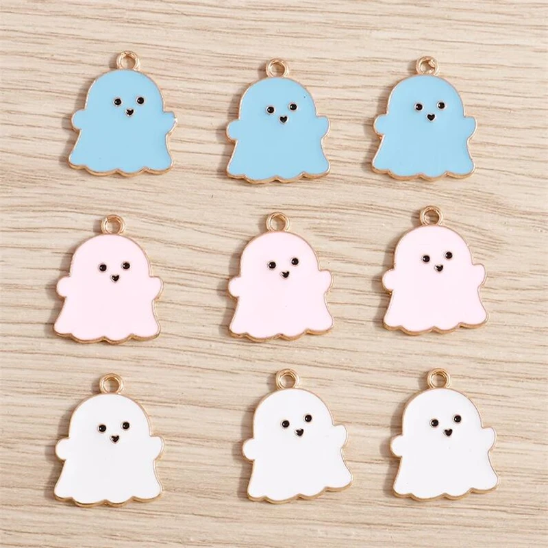 

10pcs 18x22mm Cartoon Enamel Halloween Ghost Charms for Jewelry Making Drop Earrings Pendants Necklace DIY Keychains Accessories