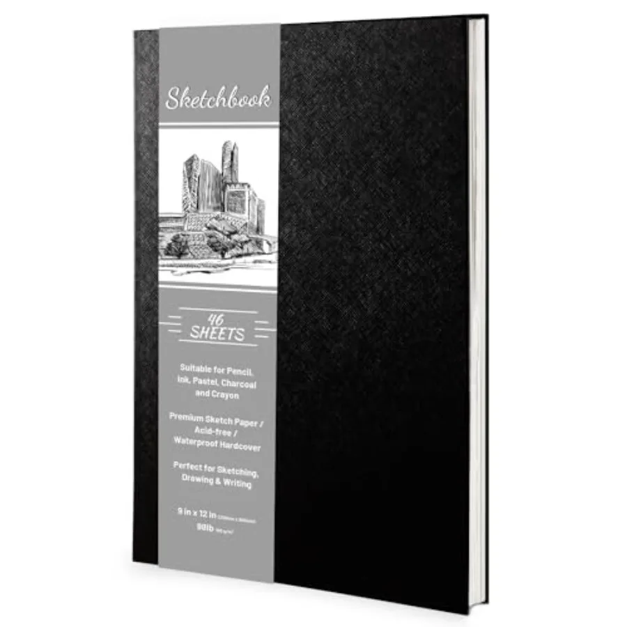 

Hardcover Sketch Book 9" x 12", Sketchbook Drawing Pads, 160GSM Thick Smooth Sketching Paper 46 Sheets/92 Pages, Micro-Perforat