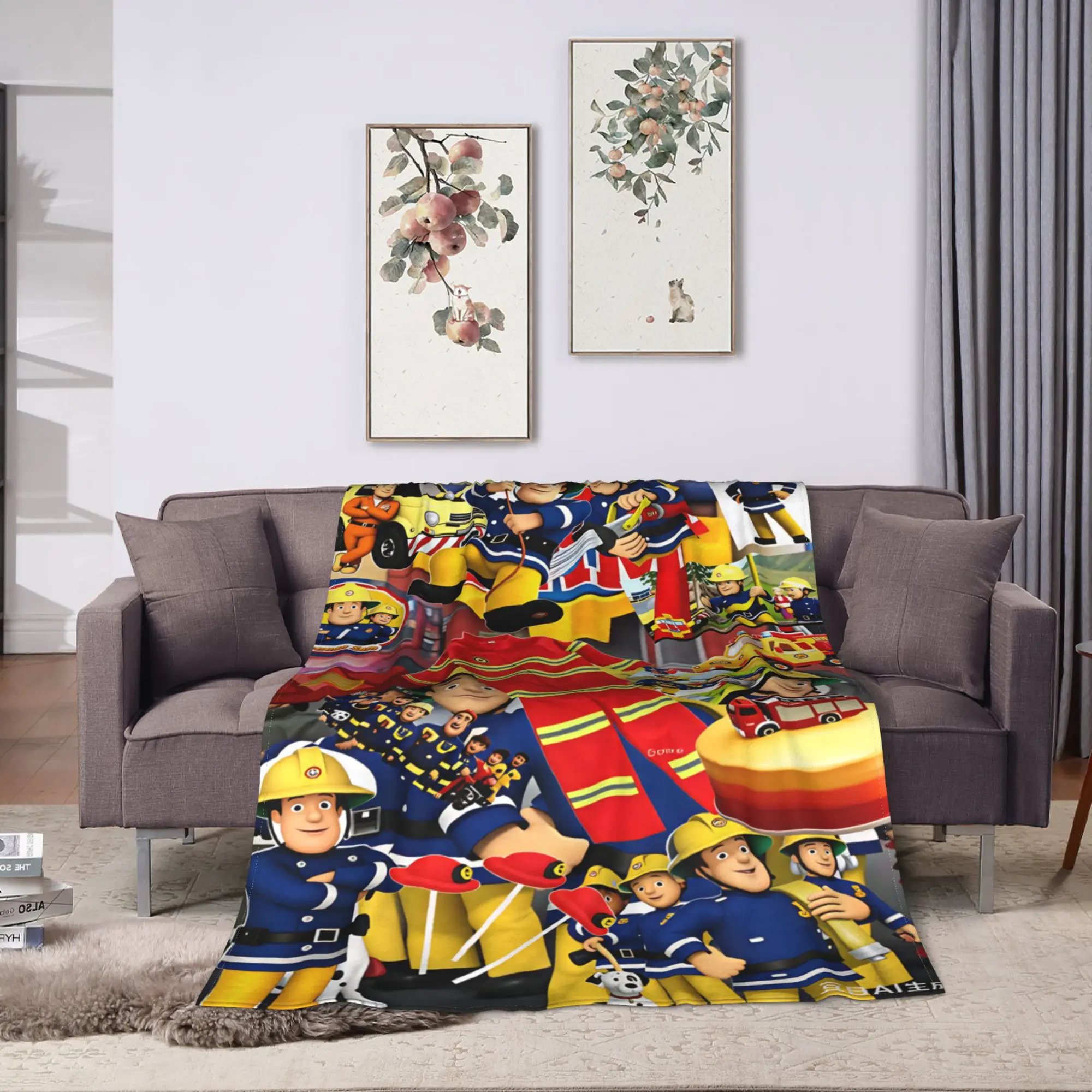 Super Warm Blanket Travel Fireman Sam Throw Blanket Firefighter Flannel Bedspread For Couch Chair Sofa Bed Sofa Bed Cover