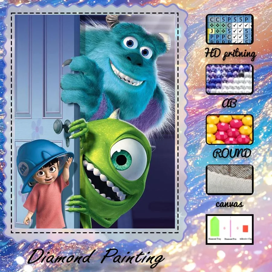 1 Stück - Potdemiel-5D-DIY - Beflockter Stoff - Spezialbohrer - Diamantmalerei-Set - Monster, Mädchen - Diamantkunst