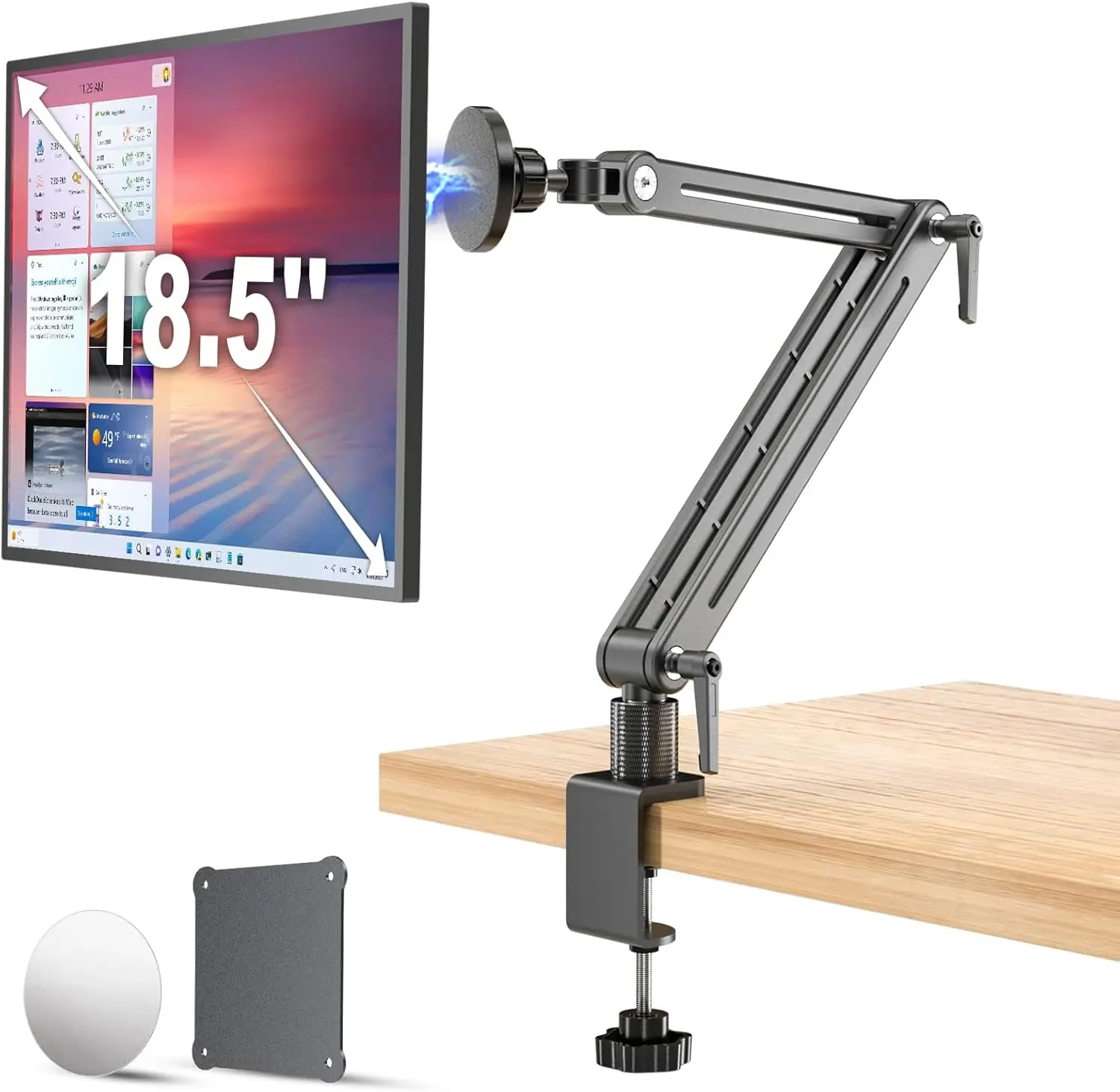 

Portable Monitor Desk Clamp with Magnetic Base, 75mm VESA Mount, Supports 4.7-18.5 Inch Screens, 360° Rotation