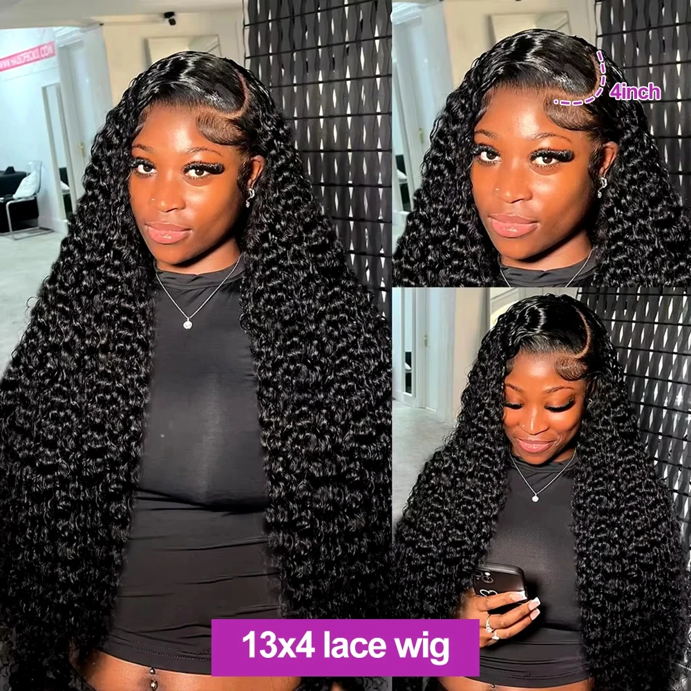 34 Inch Human Hair Water Wave Wig Natural Color 13x6 Frontal Curly Lace