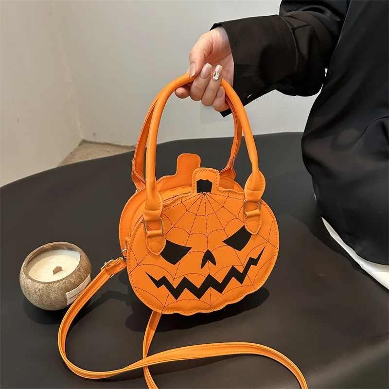

New Halloween Pumpkin Tote Bucket Candy Trick or Treat Bag Pu Demon Messenger Bag Halloween Shopper Bag Crossbody Bag For Women