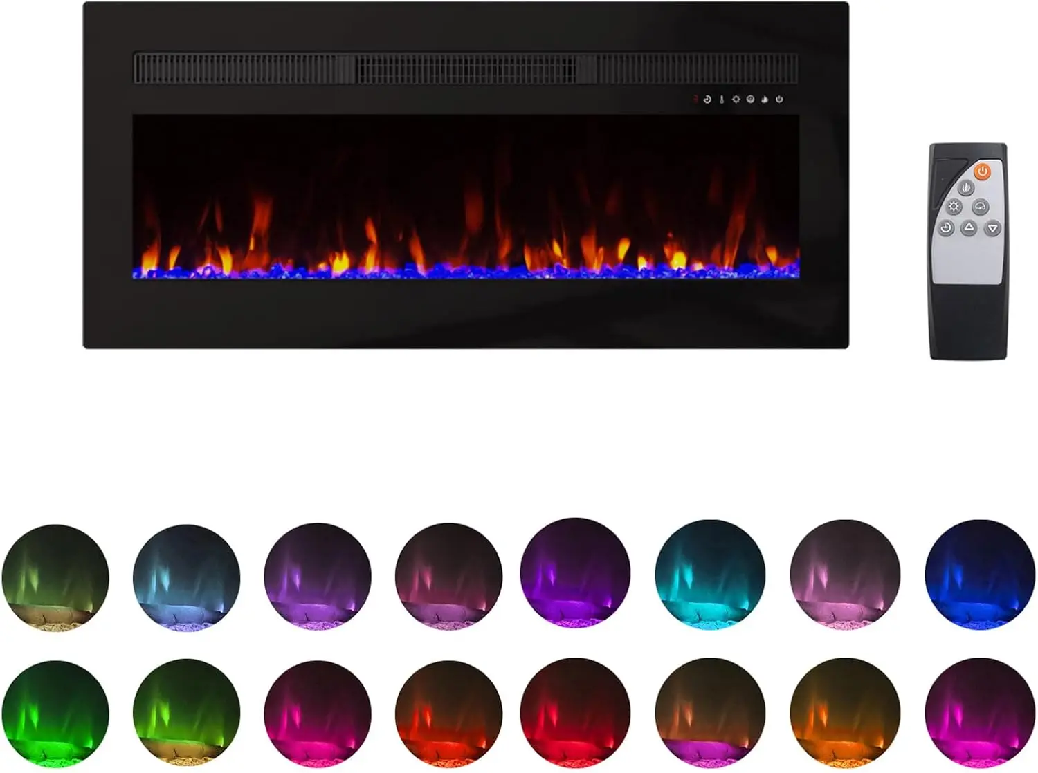 Electric Fireplace Heater Wall Mounted 50 inch Wide Recessed Electric Fireplace 1400W 8H Timer 20 Color Flame Remote Control