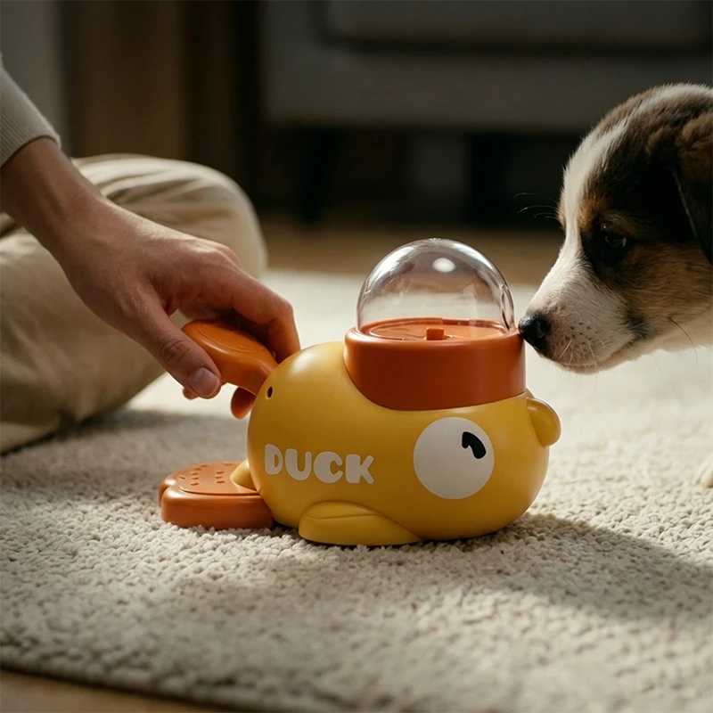 Dog 2-in-1 Interactive Toy Pet Automatic Food Treat Dispenser Cartoon Duck Design Slow Food Pet Snack Feeder for Dog Training