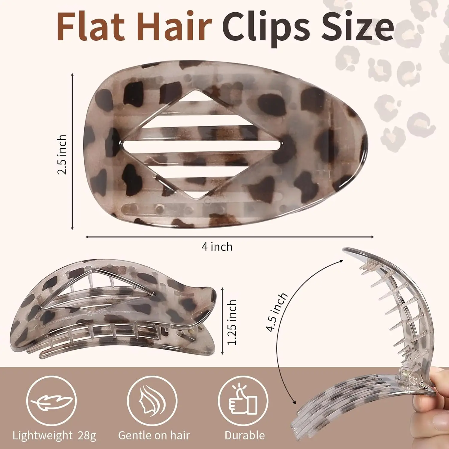 10PCS Flat Hair Clips Large Matte&Tortoise Hair Claw Clips Strong Hold Non-Slip Jaw Clips Neutral Leopard Hair Accessories