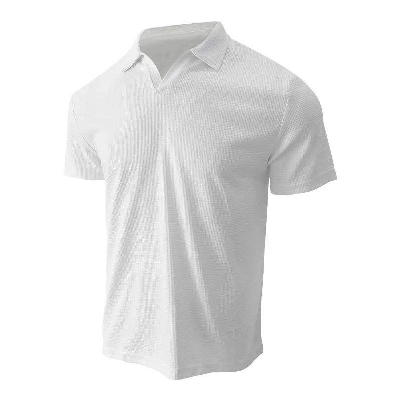 2024 Sommer neue Polo kragen Casual Fashion Herren bekleidung schwere Waffel Kurzarm einfarbig Casual vcollar polos hirt – Detail 6