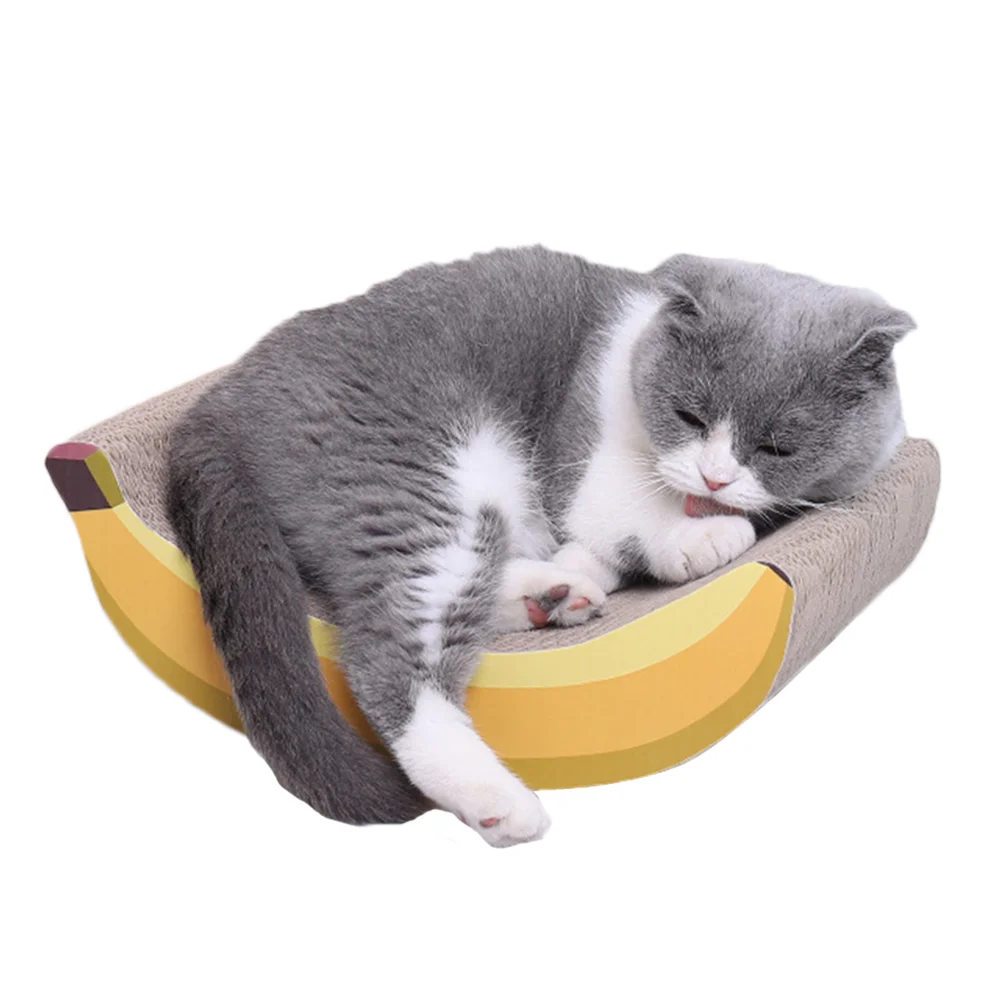 1pc Banana Shaped Corrugated Cat Scratch Board Cat Supplies Cat Kitten Scratching Board Scratch Play Toy (Yellow)