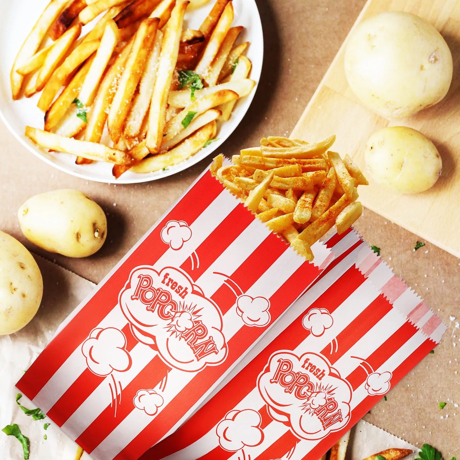 

100Pcs Packaging Bag Large Popcorn Bags for Parties Movies Stripe Theme Paper Treats Bag Ideal for Snacks Storage Carnival Party