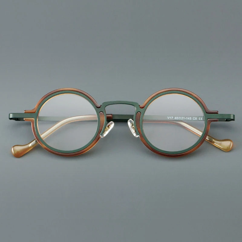 HONKAN Ultraleichter Acetat-Rahmen Metall-Brillengestell Retro Runde Lesebrille für Herren und Damen Hochwertiger Optischer Brillenrahmen – Detail 16