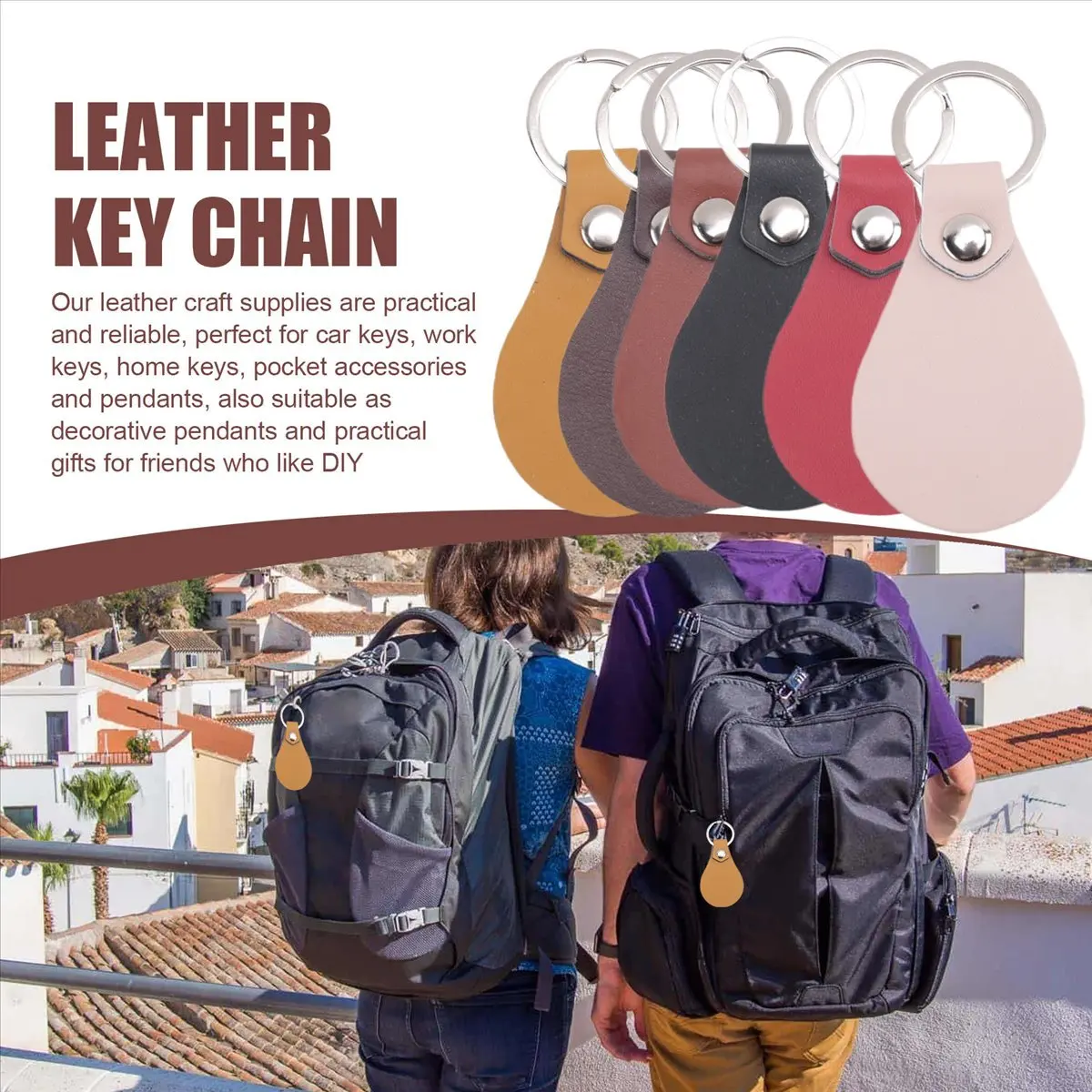 DT38 60 Pcs Pu Leather Key Fob Kit Leather Key Fobs Blanks with Rivets and Key Rings Leather Keychain for DIY Laser Engraving