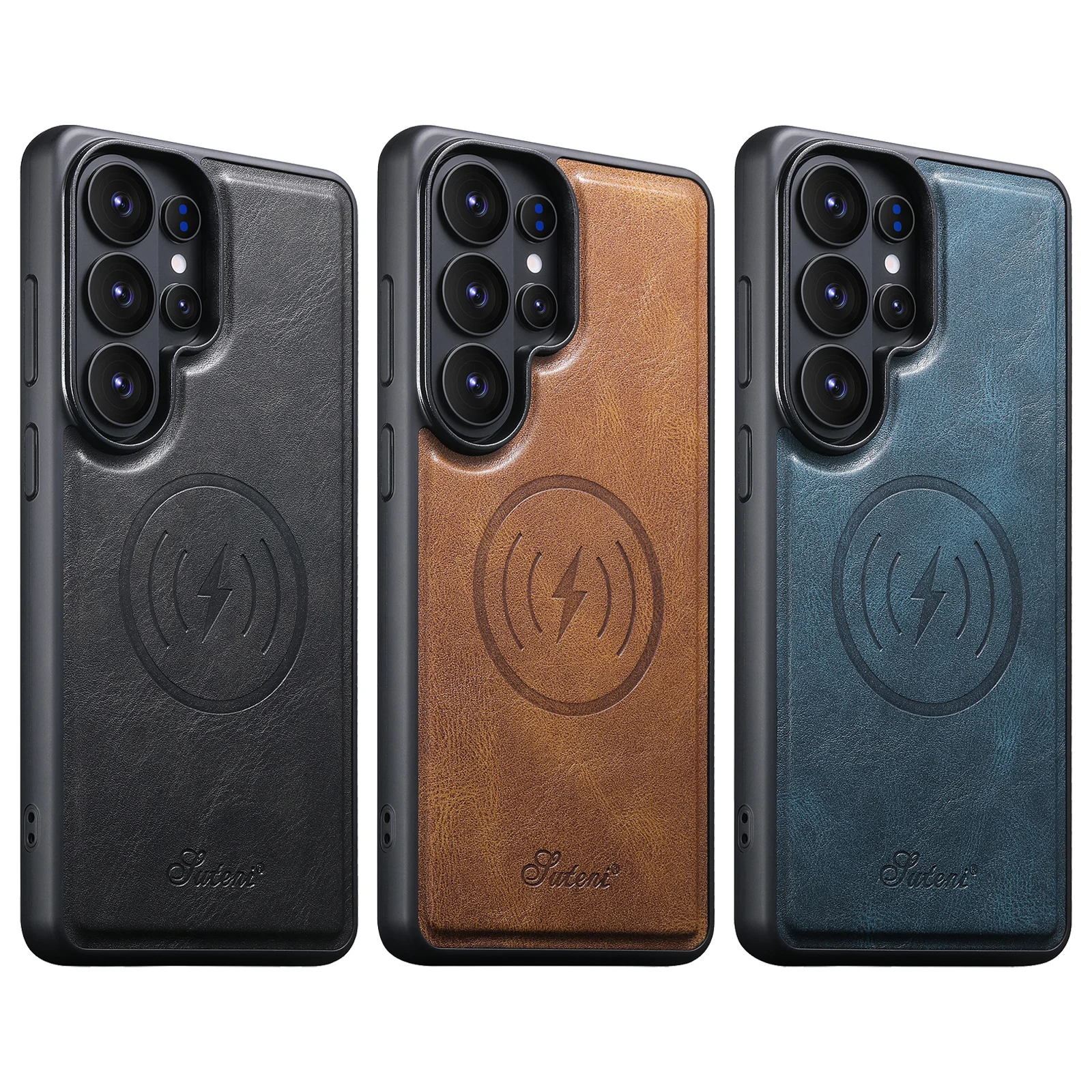 SUTENI Luxury Faux Leather Oil Wax Phone Case Magnet Wireless Charging For Samsung Galaxy S26 Ultra S25 Plus S24 S23+