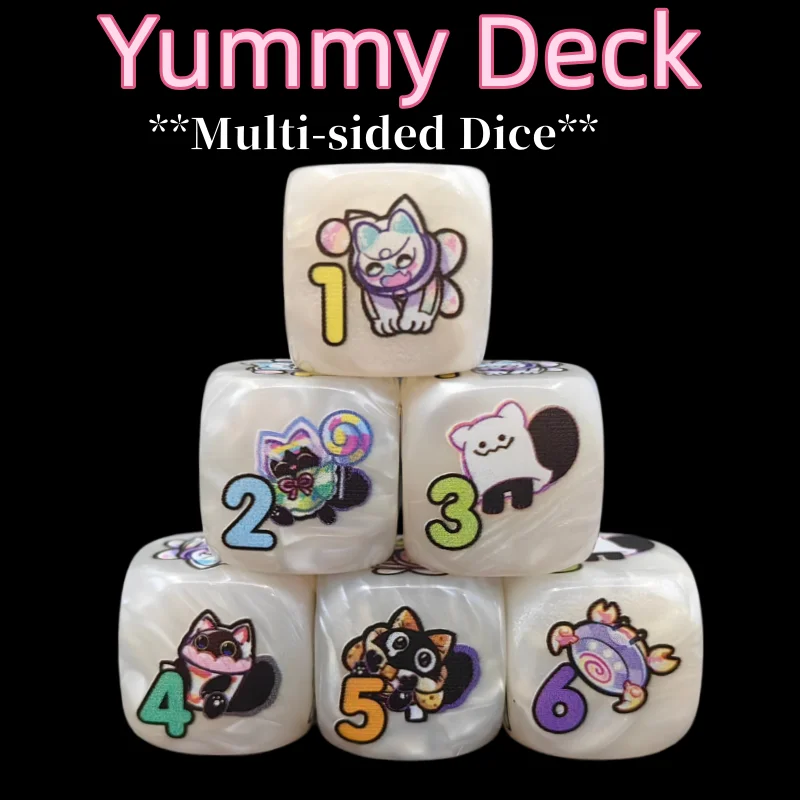 20 mm Yu-Gi-Oh! DIY Yummy Deck, mehrseitige Würfel aus Harz, Cooky/Lollipo/SnatchyYummy, Schadensanzeige, Zählwürfel, Brettspielwürfel, Spielzeug, Geschenk