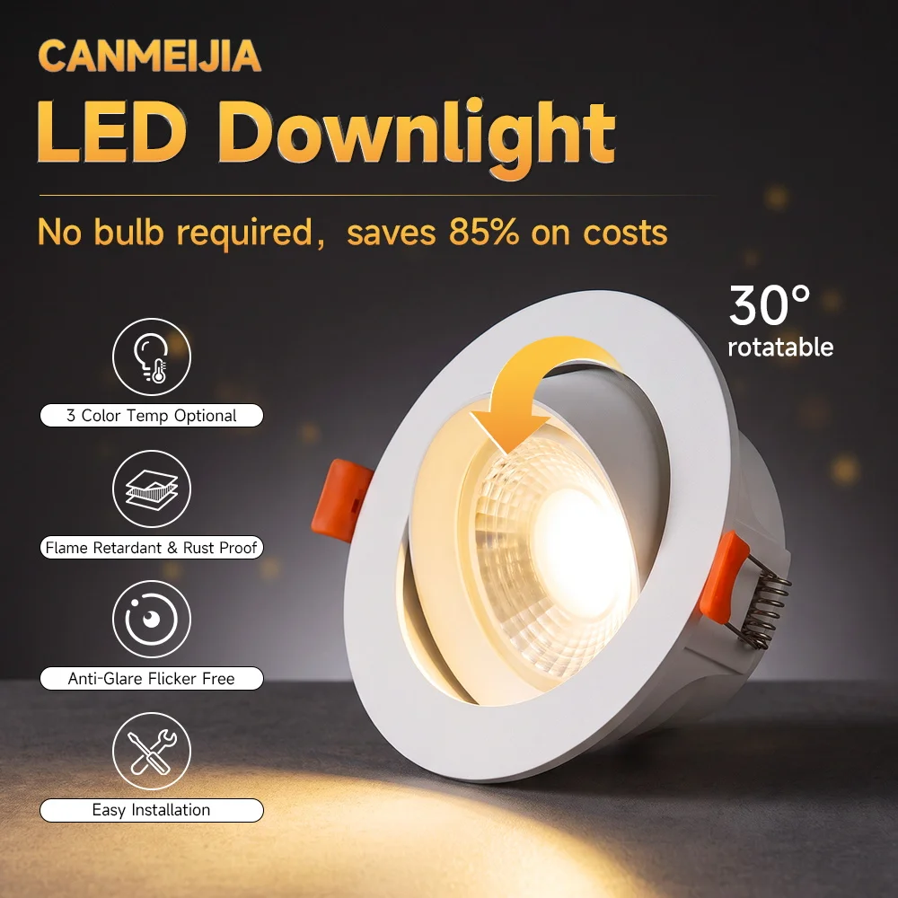 LED Downlight 3 Colors Change LED Ceiling Spotlight Embedded Light 3W 7W AC180-265V Adjust 30° Kitchen Lighting Spot Downlight