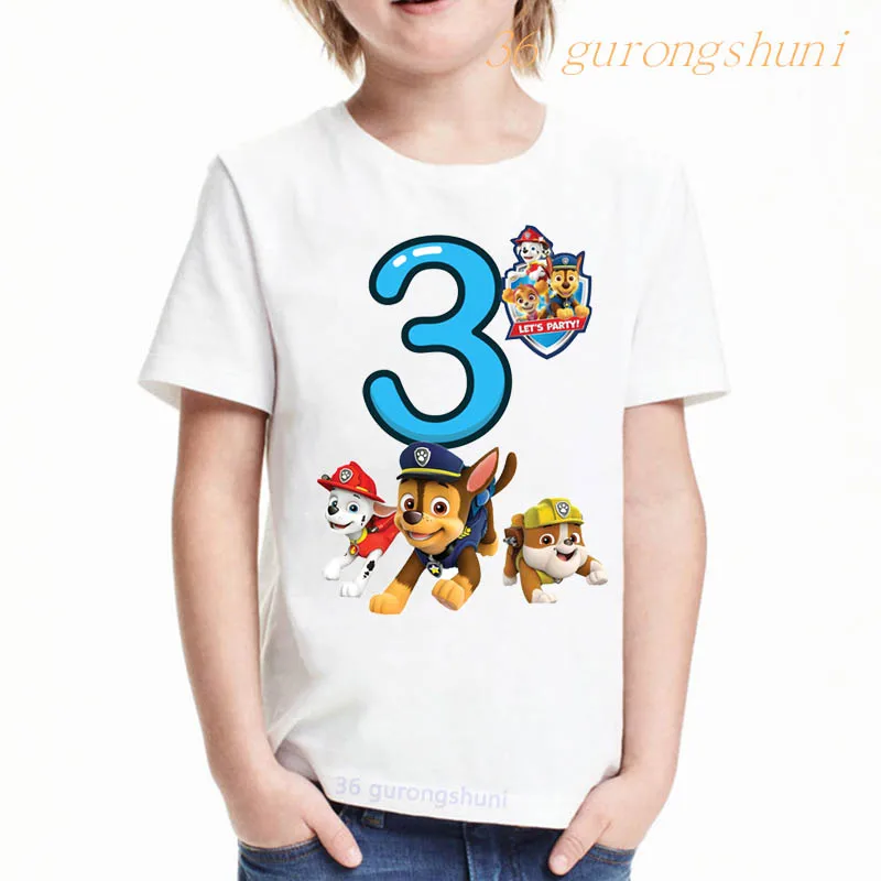 Kid 3 4 5 Birthday T Shirt Cartoon Paw Tshirt boys girls Child Clothes Graphic Mashall Ryder Sky Dog T-shirts Children Clothing