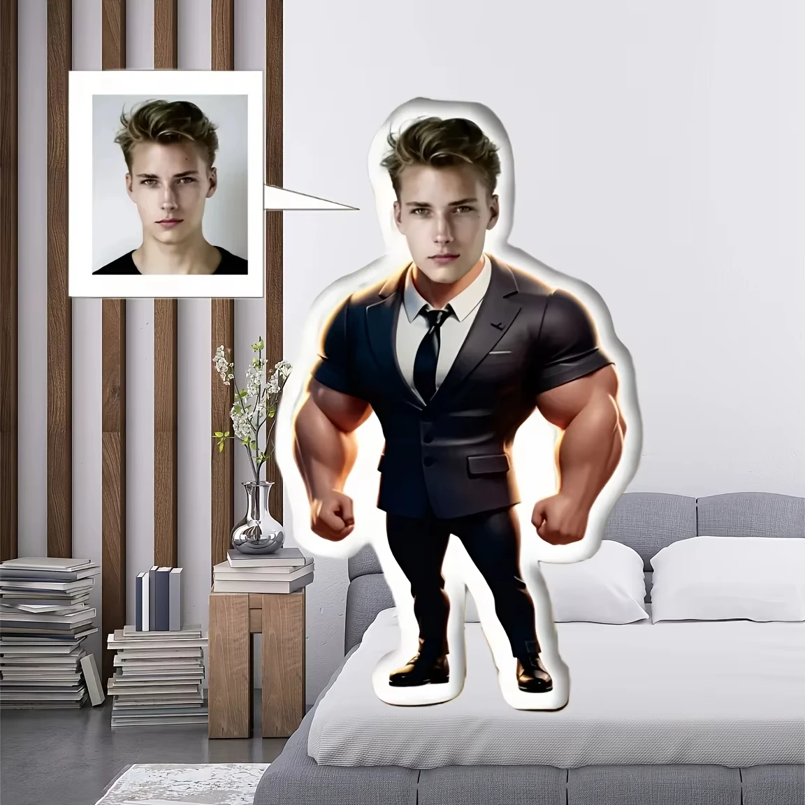 Custom Photo Muscle Man Shaped Pillow Personalized Face Plush Cushion Customized Suit‑Man Doll Throw Pillow Lover Gift