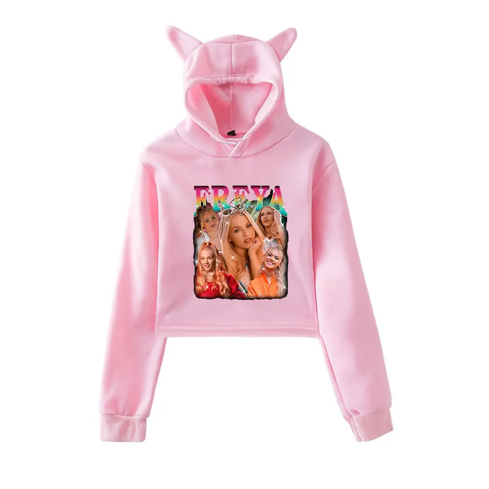 

Freya Skye Merch винтажная уличная одежда 90-х годов с логотипом, толстовки с капюшоном для девочек, укороченный модный спортивный пуловер с кошачьими ушками