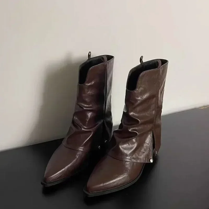 

Pointed Western Cowboy Boots Women's Fashion Bare Boots 2025 Autumn/Winter Edition Short Tall Boots Pants Boots