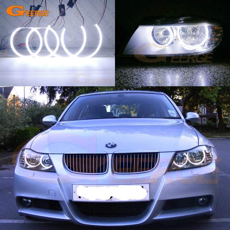 

For BMW E90 E91 LCI 2009 2010 2011 2012 Headlight Excellent Ultra Bright COB Led Angel Eyes Halo Rings Day Light Car Styling