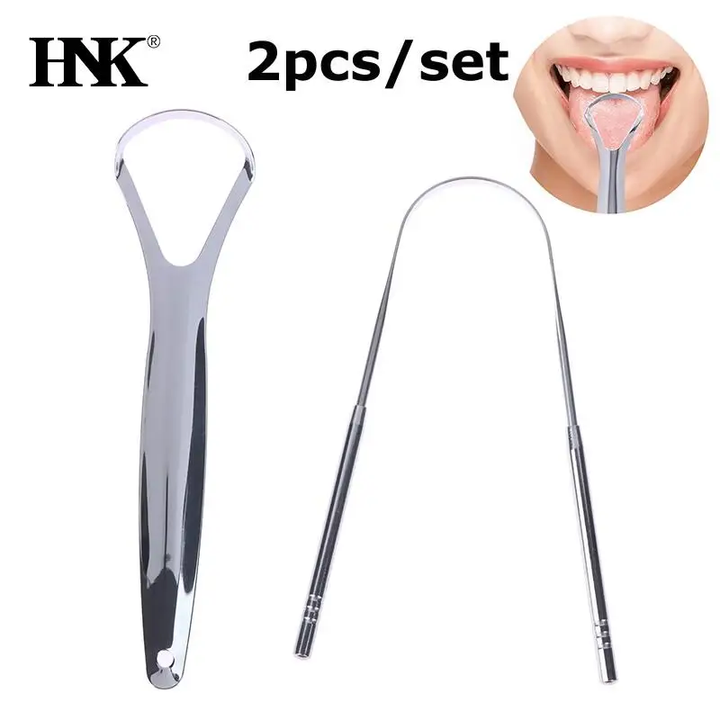 

2Pcs Tongue Scraper Stainless Steel Tongue Cleaner Bad Breath Removal Oral Care Tools