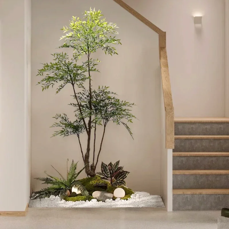 Simulated green plant landscaping Indoor staircase landscape Nantian bamboo floor-to-ceiling potted plants Window decoration