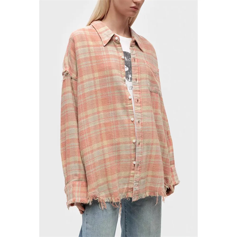 2026 Women’s Fashion Plaid Shirt – Pure Cotton, Loose-Fit, Casual, Collared, Button-Down Top, Y2K-Inspired, Versatile Style bra