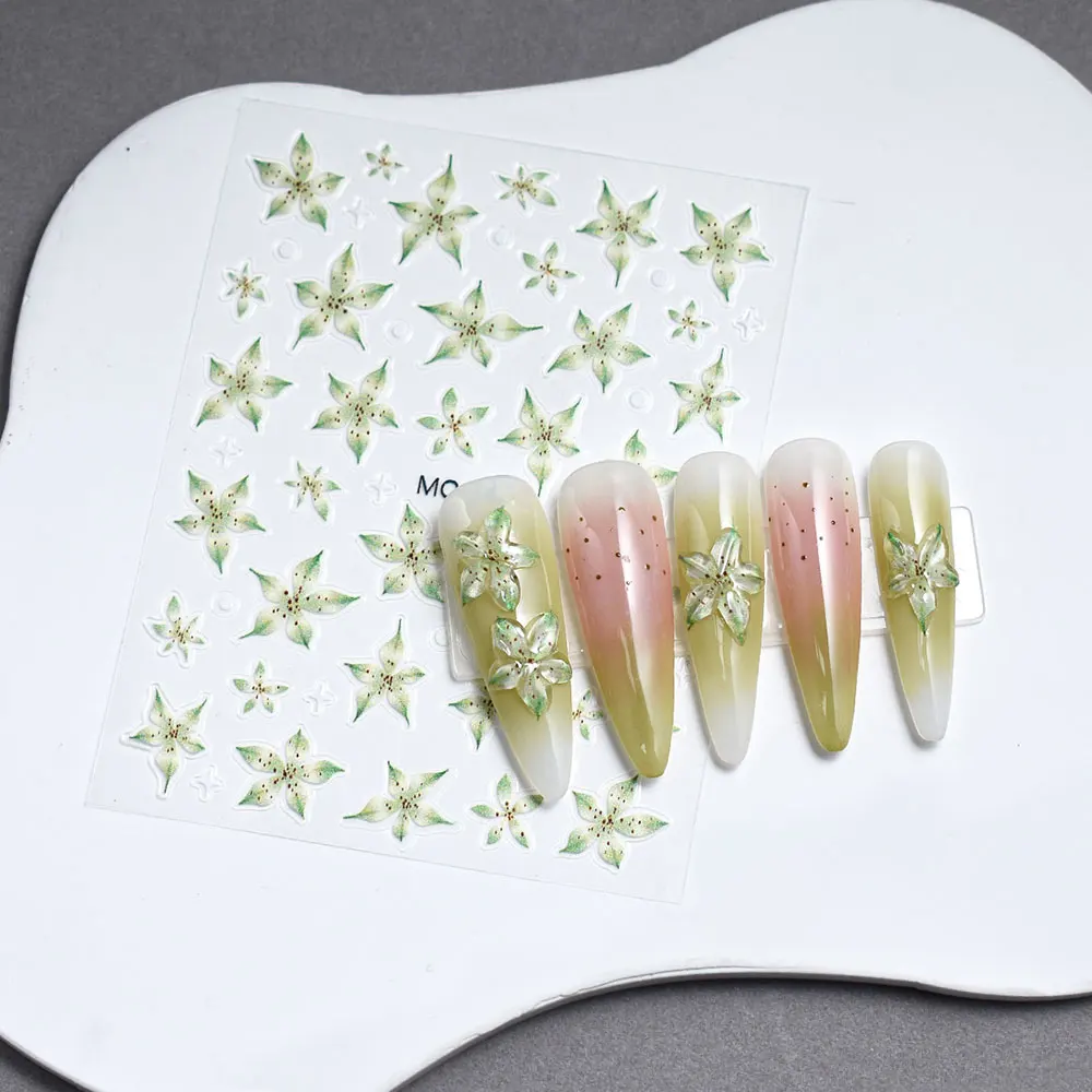 1 قطعة 5D تنقش زنبق مسمار ملصقات ذاتية اللصق هلام الشارات نقع قبالة مسمار الفن زينة القط العين البولندية صالون مانيكير تصاميم #4