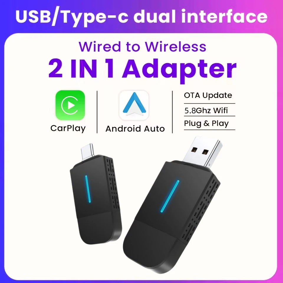 2026 Anyfar 2-in-1 Kabelloser CarPlay-Adapter & Android Auto Wireless-Adapter 5GHz WLAN USB Plug & Play CarPlay Wireless