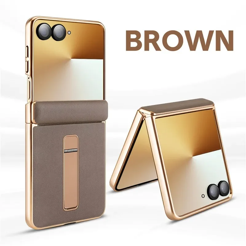 High-end Leather Metal Bracket Case For Samsung Galaxy Z Flip 7  Auto-Rebound Spring Hinge Protection Cover