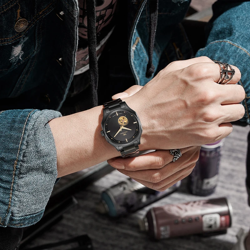 ساعة WM ساعات آلية أوتوماتيكية مقاومة للماء كلاسيكية كاجوال لرجال الأعمال ساعة Welly Merck Watcher WM035M