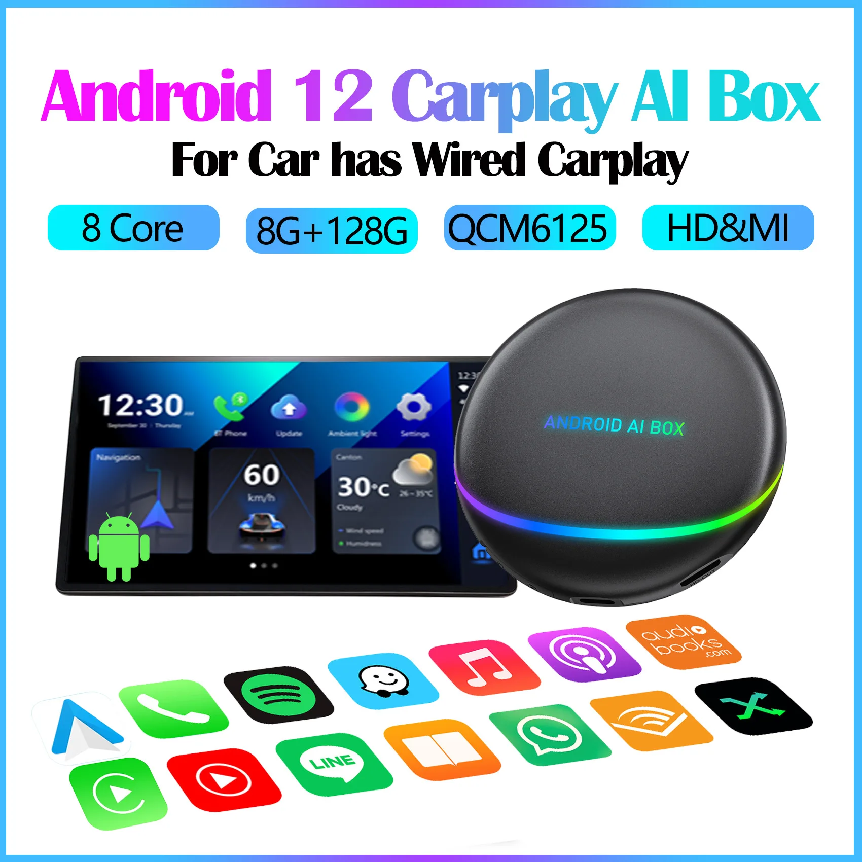 

Android 12 UHULAMB Android Auto Wireless CarPlay AI TV Box QCM6125 8-Core Split Screen 8+128G For Netflix YouTube Play Store BT