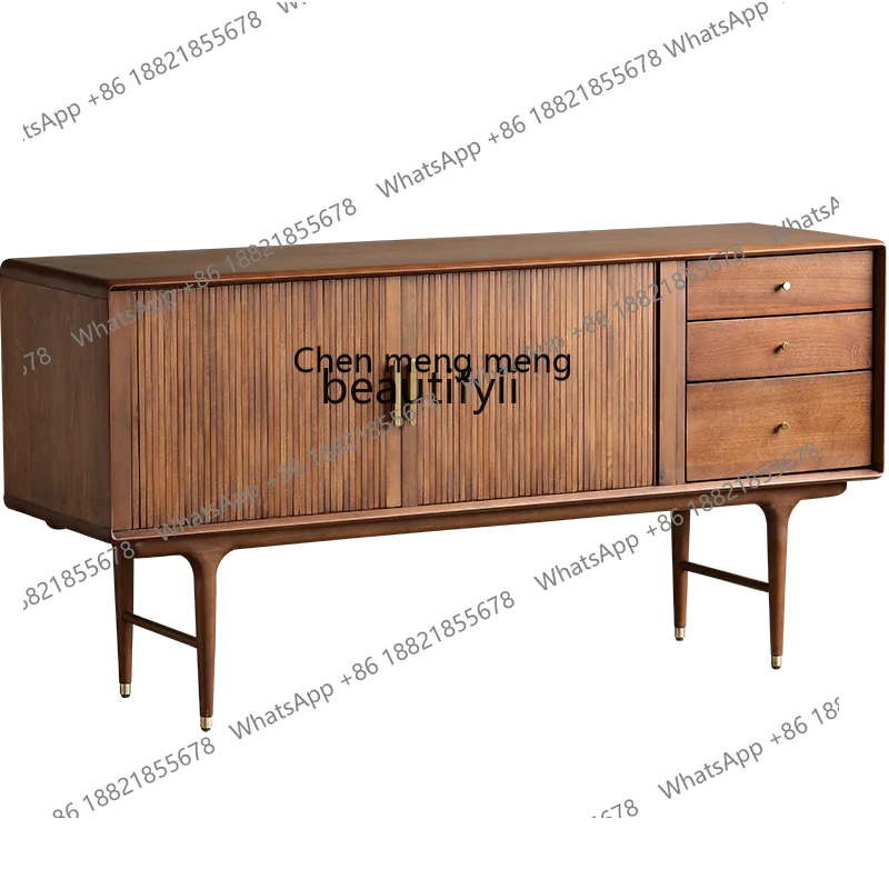 

Modern Minimalist Nordic Retro Mid-Ancient Industrial Organ Shutter Door Solid Wood Side Cabinet Walnut Color furniture