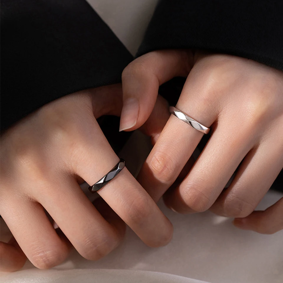 Mode Schwarz Weiß Ring Geometrische Unregelmäßigkeit Glatte Paar Einstellbare Ringe Einfachheit Student Party Schmuck – Detail 4