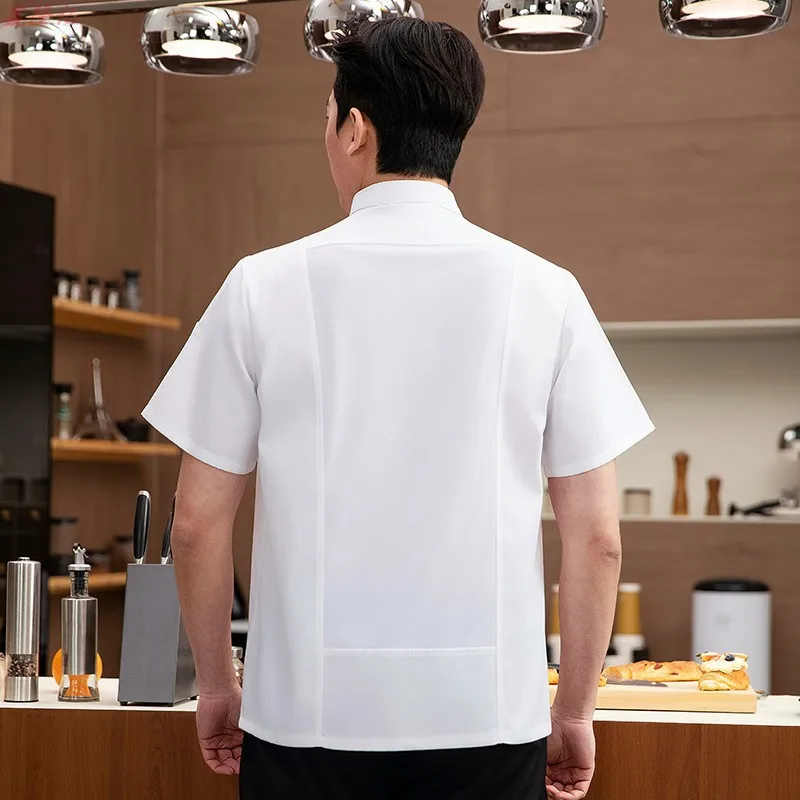 Zomer dun ademend mesh wit korte mouw chef-kok jas hotel chef-kok westers restaurant cake winkel personeel uniform
