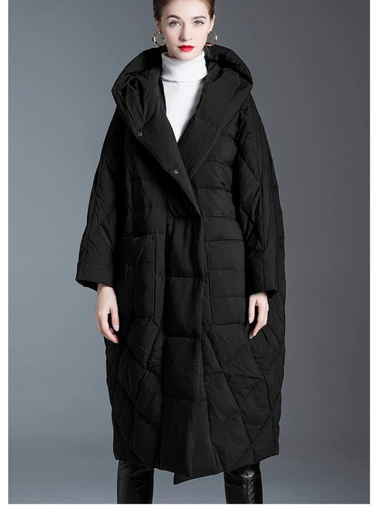 High-end dames winterdonsjack Warm pufferjack Hoge kwaliteit luxe merk Losse halflange verdikte donsjas Winddicht