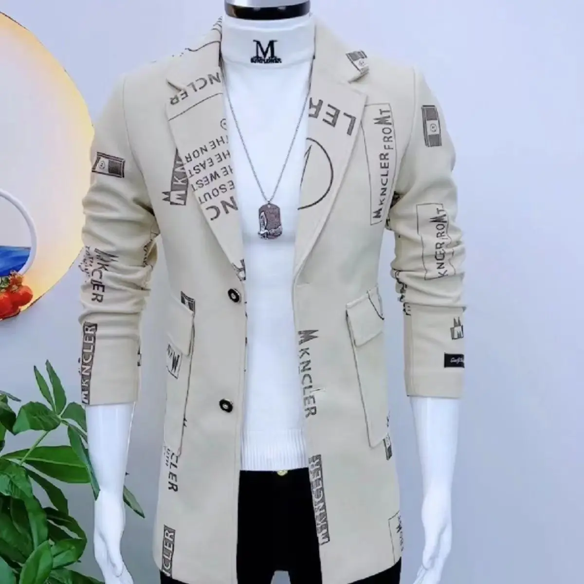 

Мужское осенне-зимнее утепленное шерстяное пальто средней длины с отложным воротником в корейском стиле, модная ветровка-топ