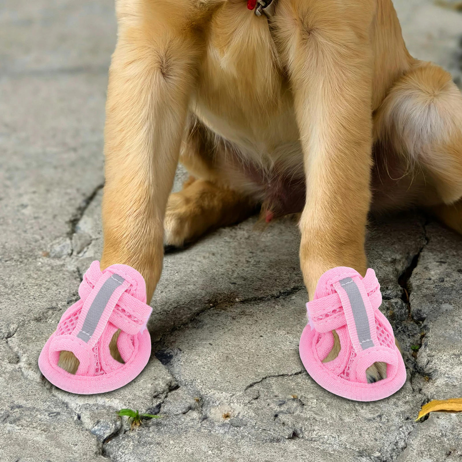 

4pcs Pet Sandals Dog Shoes Summer Mesh Breathable Anti-Slip Flexible Paw Protector Outdoor Burn Protection