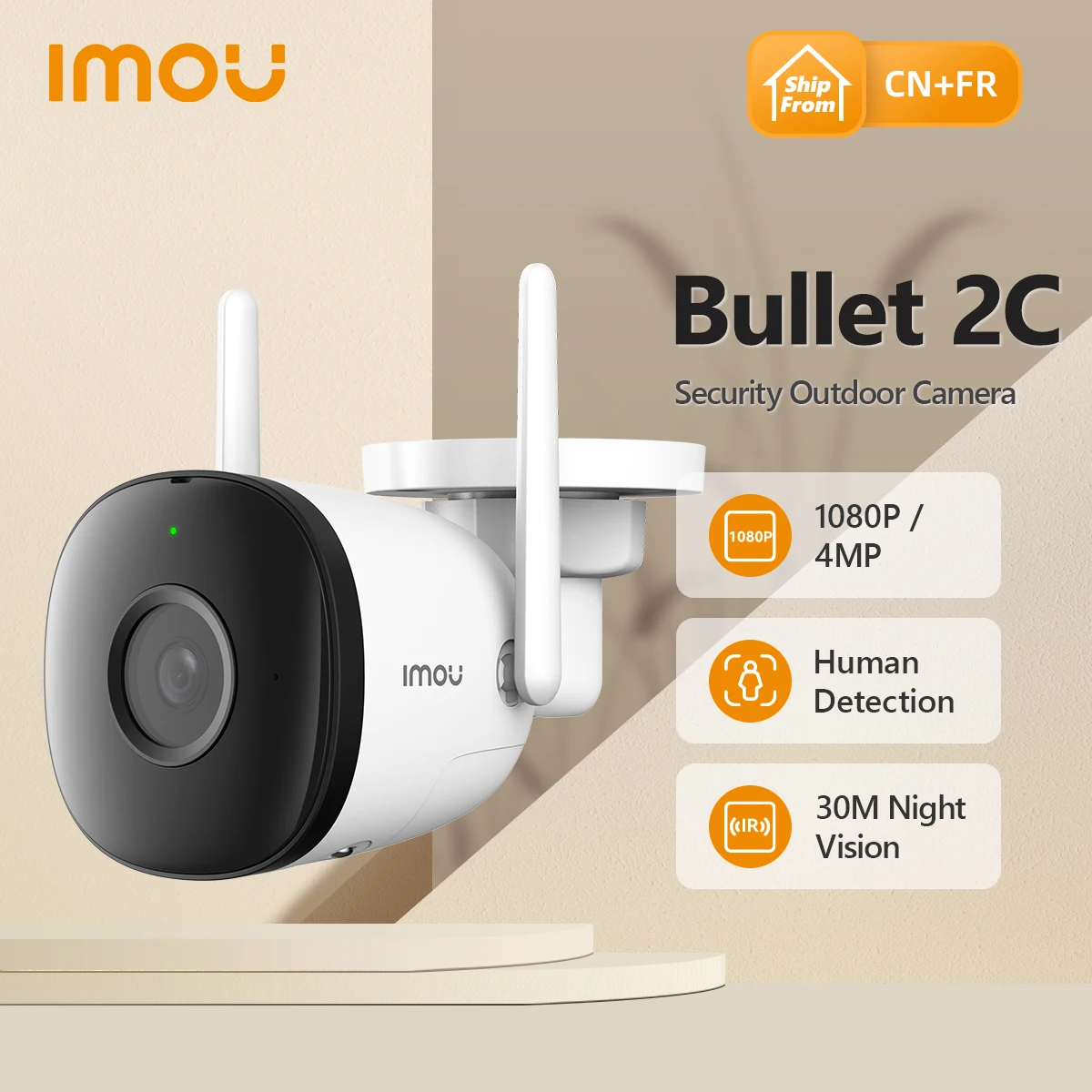 IMOU 4MP 2MP Bullet 2C Wi-Fi Camera Dual Antenna Outdoor Night Vision IP67 Weatherproof Audio Recording AI Human Detect IPC-F22P