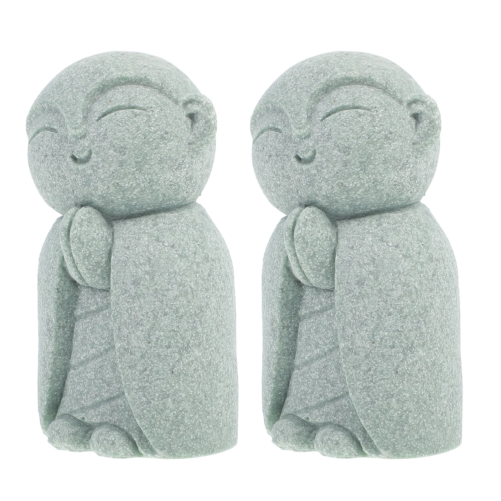 

2Pcs Japanese Sandstone Smiling Buddha Statue Praying Jizo Monk Ornament Zen Garden Home Meditation Feng Shui Decor Good Luck